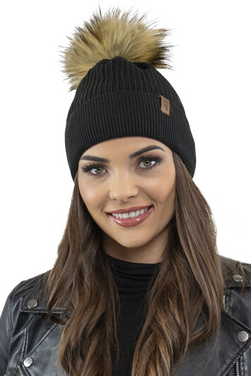 Vivisence Classic Women’s Winter Hat with Luxurious Faux Fur Pom-Pom Perfectly Fitted for Comfort Made from Warm Static-Free Fabric Ideal for Cold Days, Black