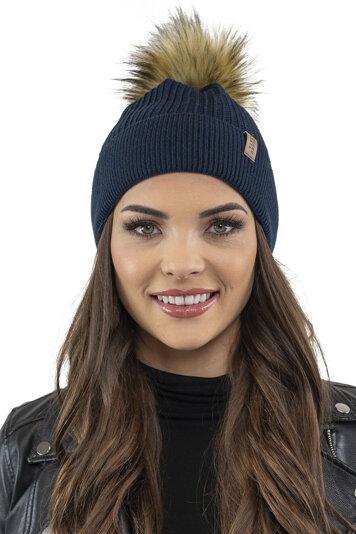 Vivisence Classic Women’s Winter Hat with Luxurious Faux Fur Pom-Pom Perfectly Fitted for Comfort Made from Warm Static-Free Fabric Ideal for Cold Days, Dark Blue