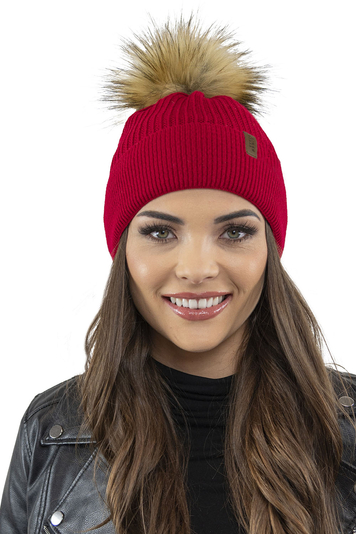 Vivisence Classic Women’s Winter Hat with Luxurious Faux Fur Pom-Pom Perfectly Fitted for Comfort Made from Warm Static-Free Fabric Ideal for Cold Days, Red