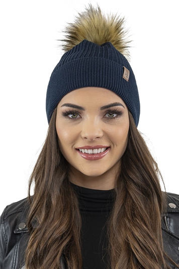 Vivisence Classic Women’s Winter Hat with Luxurious Pom-Pom Perfectly Fitted for Comfort Made from Warm Static-Free Fabric Ideal for Cold Days, Dark Blue