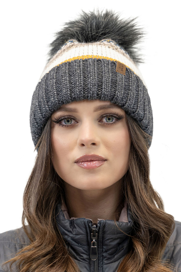 Vivisence Colourful Winter Women's Hat With Large Pom-Pom Perfect Fit Made Of Warm Yarn With Wool Soft Antistatic Fleece Lining Ideal For Cold Winter Days, Dark Grey