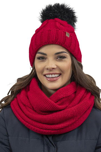 Vivisence Damen Winter Hat with Bobble and Scarf Set Warm and Cozy Headgear for Winter and Autumn Warm Thick, Winter Set for Ladies, Made in The EU, Red