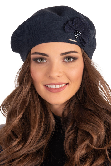 Vivisence Elegant Ladies Beret With Floral Decoration Made From Warm And Soft Woolen Fabric Ideal For Cold Winter Days Perfect For Everyday Wear Or Outdoor Activities , Dark Blue