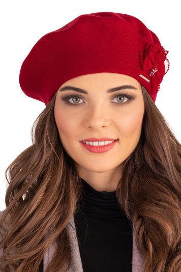 Vivisence Elegant Ladies Beret With Floral Decoration Made From Warm And Soft Woolen Fabric Ideal For Cold Winter Days Perfect For Everyday Wear Or Outdoor Activities , Red