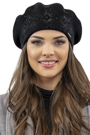 Vivisence Elegant Winter Beret For Women With Classic Style And Zirconia Details Perfectly Fitted Ideal For Cold Winter And Autumn Days Great Gift Idea, Black