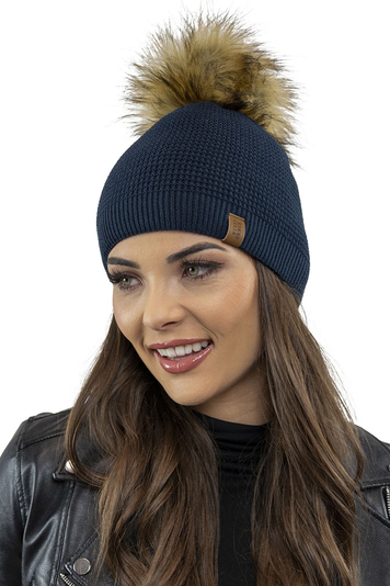 Vivisence Elegant Winter Set for Women with Pompom Hat and Warm Scarf Perfect for Cold Winter Days Ideal for Both Casual and Formal Outfits Made from Warm and Soft Acrylic Fabric , Dark Blue