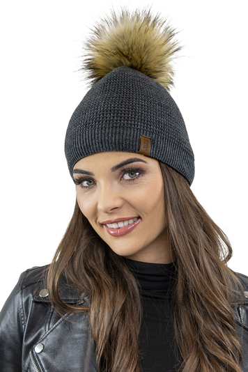 Vivisence Elegant Winter Set for Women with Pompom Hat and Warm Scarf Perfect for Cold Winter Days Ideal for Both Casual and Formal Outfits Made from Warm and Soft Acrylic Fabric , Dark Grey