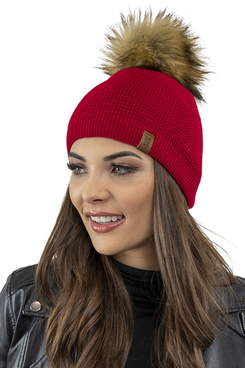 Vivisence Elegant Winter Set for Women with Pompom Hat and Warm Scarf Perfect for Cold Winter Days Ideal for Both Casual and Formal Outfits Made from Warm and Soft Acrylic Fabric , Red