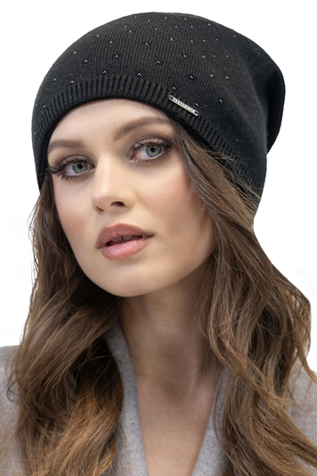 Vivisence Elegant Women's Beanie With Shiny Zirconias And Soft Fleece Lining Made From Soft And Warm Fabric Perfect For Cold Winter And Autumn Days Ideal For Everyday Wear, Black