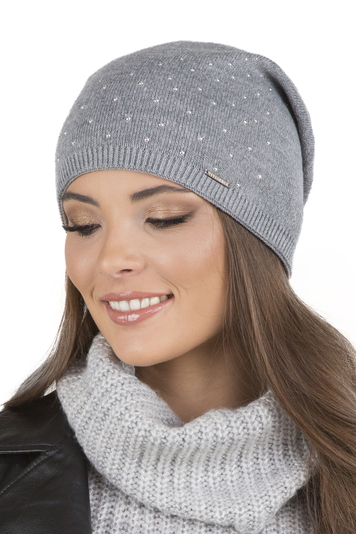 Vivisence Elegant Women's Beanie With Shiny Zirconias And Soft Fleece Lining Made From Soft And Warm Fabric Perfect For Cold Winter And Autumn Days Ideal For Everyday Wear, Light Grey