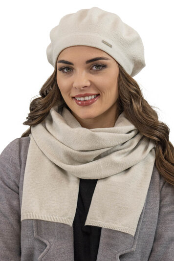 Vivisence Elegant Women's Winter Beret And Scarf Set Made Of Warm Thick And Soft Fabric With Wool Blend For Ladies Ideal For Cold Winter And Autumn Days , Beige