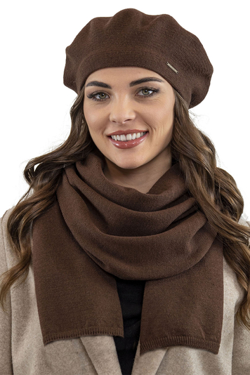 Vivisence Elegant Women's Winter Beret And Scarf Set Made Of Warm Thick And Soft Fabric With Wool Blend For Ladies Ideal For Cold Winter And Autumn Days , Brown