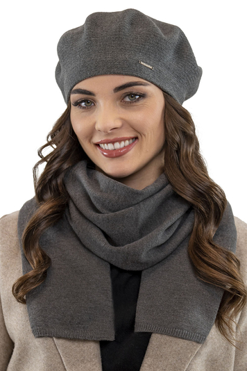 Vivisence Elegant Women's Winter Beret And Scarf Set Made Of Warm Thick And Soft Fabric With Wool Blend For Ladies Ideal For Cold Winter And Autumn Days , Dark Grey