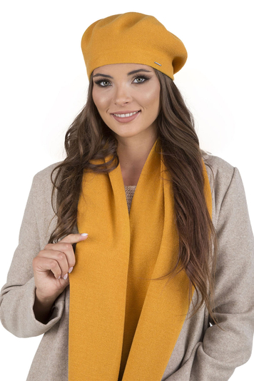 Vivisence Elegant Women's Winter Beret And Scarf Set Made Of Warm Thick And Soft Fabric With Wool Blend For Ladies Ideal For Cold Winter And Autumn Days , Honey