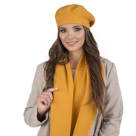 Vivisence Elegant Women's Winter Beret And Scarf Set Made Of Warm Thick And Soft Fabric With Wool Blend For Ladies Ideal For Cold Winter And Autumn Days , Honey