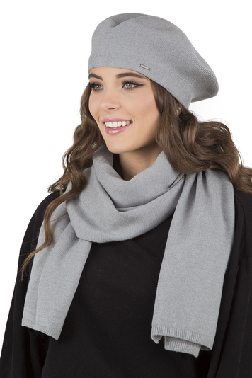 Vivisence Elegant Women's Winter Beret And Scarf Set Made Of Warm Thick And Soft Fabric With Wool Blend For Ladies Ideal For Cold Winter And Autumn Days , Light Grey