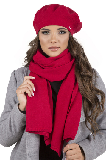 Vivisence Elegant Women's Winter Beret And Scarf Set Made Of Warm Thick And Soft Fabric With Wool Blend For Ladies Ideal For Cold Winter And Autumn Days , Red