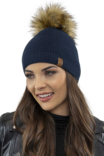 Vivisence Elegant Women's Winter Hat With Pompom Made From Warm Fabric Ensuring Static-Free Hair Perfect For Cold Winter And Autumn Days Ideal Gift Idea, Dark Blue