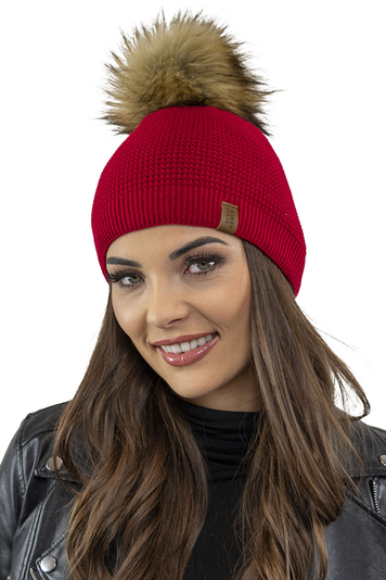 Vivisence Elegant Women's Winter Hat With Pompom Made From Warm Fabric Ensuring Static-Free Hair Perfect For Cold Winter And Autumn Days Ideal Gift Idea, Red