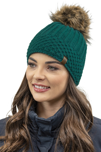 Vivisence Elegant Women's Winter Hat With Soft Fleece Lining And Pompom For Ultimate Warmth Made From Soft And Warm Fabric Stylish Perfect For Cold Winter And Autumn Weather, Dark Turquoise