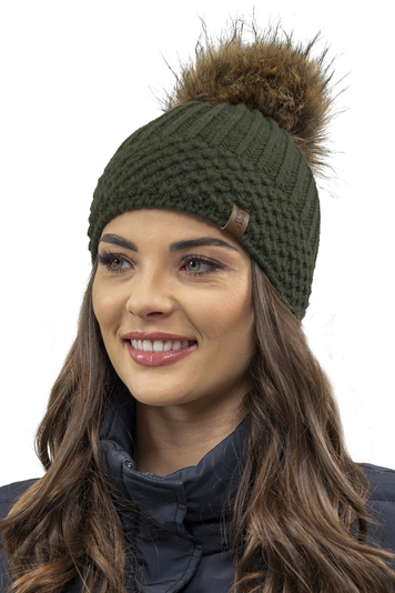 Vivisence Elegant Women's Winter Hat With Soft Fleece Lining And Pompom For Ultimate Warmth Made From Soft And Warm Fabric Stylish Perfect For Cold Winter And Autumn Weather, Green