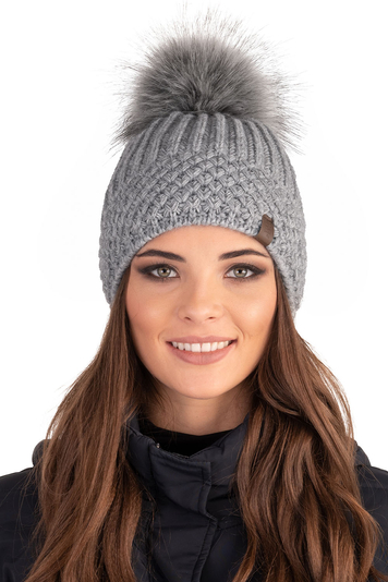 Vivisence Elegant Women's Winter Hat With Soft Fleece Lining And Pompom For Ultimate Warmth Made From Soft And Warm Fabric Stylish Perfect For Cold Winter And Autumn Weather, Light Grey