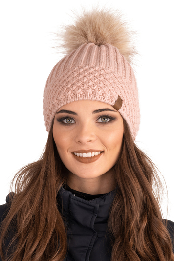 Vivisence Elegant Women's Winter Hat With Soft Fleece Lining And Pompom For Ultimate Warmth Made From Soft And Warm Fabric Stylish Perfect For Cold Winter And Autumn Weather, Light Pink