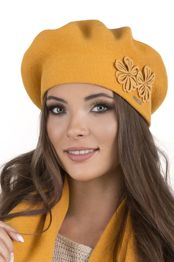 Vivisence Elegant Women's Winter Set Beret And Scarf With Classic Design And Floral Decoration Made Of Warm And Soft Fabric With Wool Blend Ideal For Cold Winter Days , Brown 