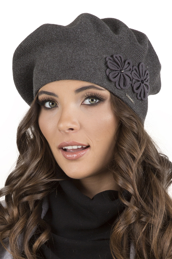 Vivisence Elegant Women's Winter Set Beret And Scarf With Classic Design And Floral Decoration Made Of Warm And Soft Fabric With Wool Blend Ideal For Cold Winter Days , Dark Grey