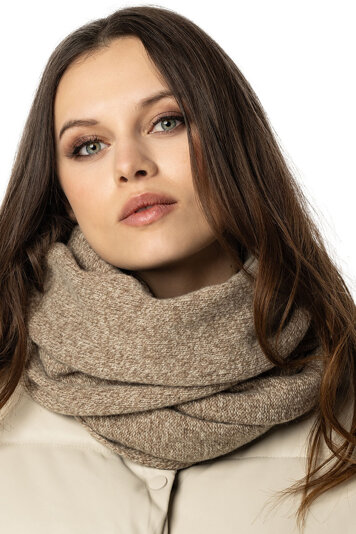 Vivisence Luxurious Wool Snood Scarf with Timeless Soft And Warm Melange Pattern Foldable Ultimate Warmth and Style Ideal For Cold Winter And Autumn Weather, Beige Melange