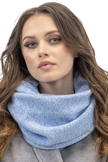 Vivisence Luxurious Wool Snood Scarf with Timeless Soft And Warm Melange Pattern Foldable Ultimate Warmth and Style Ideal For Cold Winter And Autumn Weather, Light Blue Melange