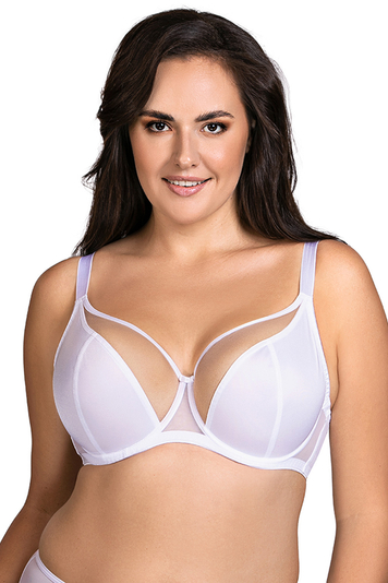 Vivisence Non-Padded Bra Soft Mesh Elegant Bra Upper Cups Smooth Lower Cups Adjustable Straps Supportive Wires for a Feminine Look and Optimal Comfort, White