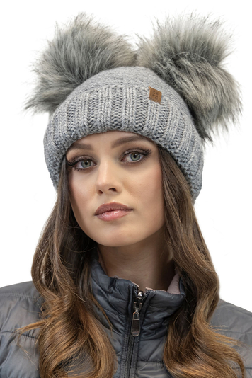 Vivisence Sensational Women’s Winter Cap with Dual Eco-Friendly Pom-Poms Soft Antistatic Fleece Lining Warm Yarn Construction Perfect for Cold Days, Light Grey