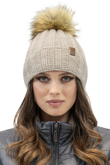 Vivisence Stylish And Elegant Women Winter Hat Soft Fleece Lined Pom-Pom Wind And Cold Protection For Ladies Perfect For Cold Winter And Autumn Everyday Wear, Beige