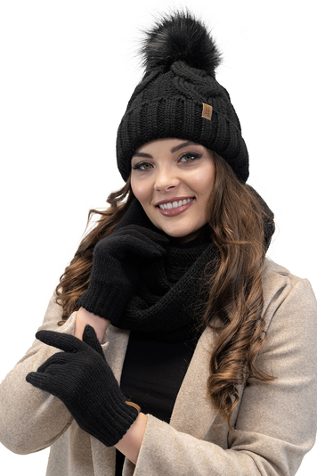 Vivisence Stylish Classic Five-Finger Women's Winter Gloves Made Of Warm And Soft Yarn With Wide Ribbed Cuff Perfect For Cold Winter Days Providing Comfort And Warmth, Black