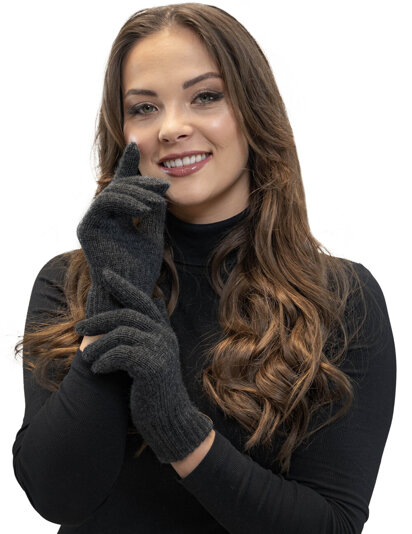 Vivisence Stylish Classic Five-Finger Women's Winter Gloves Made Of Warm And Soft Yarn With Wide Ribbed Cuff Perfect For Cold Winter Days Providing Comfort And Warmth, Dark Grey