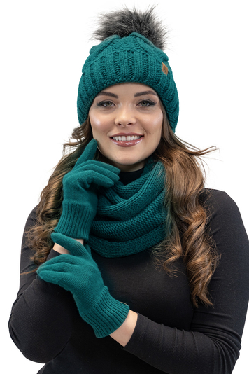 Vivisence Stylish Classic Five-Finger Women's Winter Gloves Made Of Warm And Soft Yarn With Wide Ribbed Cuff Perfect For Cold Winter Days Providing Comfort And Warmth, Dark Turquoise