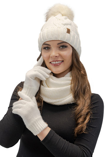 Vivisence Stylish Classic Five-Finger Women's Winter Gloves Made Of Warm And Soft Yarn With Wide Ribbed Cuff Perfect For Cold Winter Days Providing Comfort And Warmth, Ecru