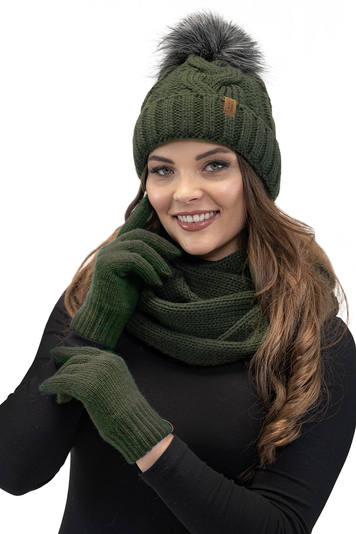 Vivisence Stylish Classic Five-Finger Women's Winter Gloves Made Of Warm And Soft Yarn With Wide Ribbed Cuff Perfect For Cold Winter Days Providing Comfort And Warmth, Green