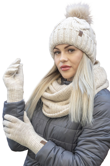 Vivisence Stylish Classic Five-Finger Women's Winter Gloves Made Of Warm And Soft Yarn With Wide Ribbed Cuff Perfect For Cold Winter Days Providing Comfort And Warmth, Light Beige