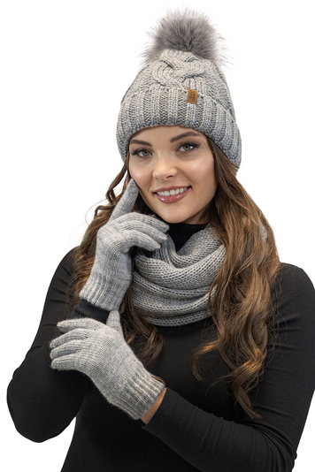 Vivisence Stylish Classic Five-Finger Women's Winter Gloves Made Of Warm And Soft Yarn With Wide Ribbed Cuff Perfect For Cold Winter Days Providing Comfort And Warmth, Light Grey