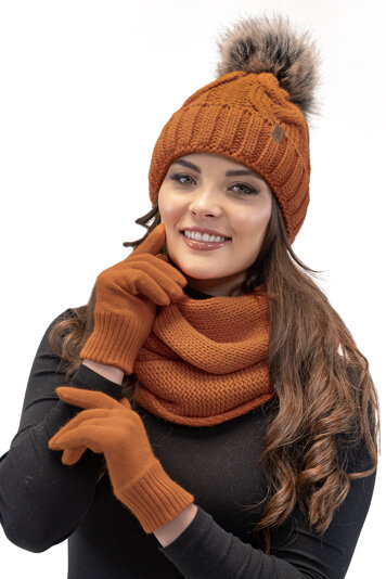 Vivisence Stylish Classic Five-Finger Women's Winter Gloves Made Of Warm And Soft Yarn With Wide Ribbed Cuff Perfect For Cold Winter Days Providing Comfort And Warmth, Orange