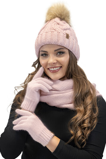 Vivisence Stylish Classic Five-Finger Women's Winter Gloves Made Of Warm And Soft Yarn With Wide Ribbed Cuff Perfect For Cold Winter Days Providing Comfort And Warmth, Powder Pink