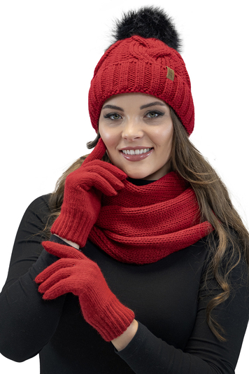 Vivisence Stylish Classic Five-Finger Women's Winter Gloves Made Of Warm And Soft Yarn With Wide Ribbed Cuff Perfect For Cold Winter Days Providing Comfort And Warmth, Red