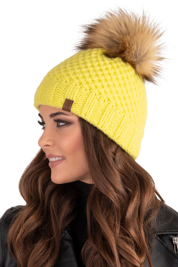 Vivisence Stylish Ladies Hat with Bobble 7030, Made in EU, Yellow