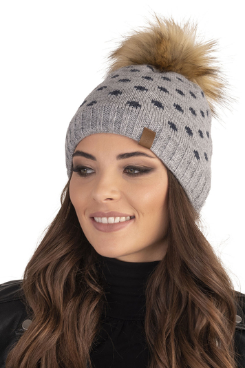 Vivisence Stylish Ladies Winter Hat with Bobble 7033, Made in EU, Light Grey