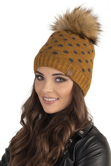 Vivisence Stylish Ladies Winter Hat with Bobble 7033, Made in EU, Yellow