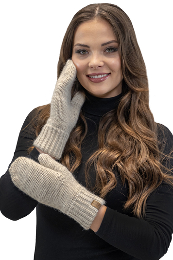 Vivisence Stylish Women's Mittens Made Of Warm And Soft Yarn With Elegant Ribbed Cuff Design Ideal For Stylish Outfits Perfect Gloves For Cold Winter And Autumn Weather, Beige