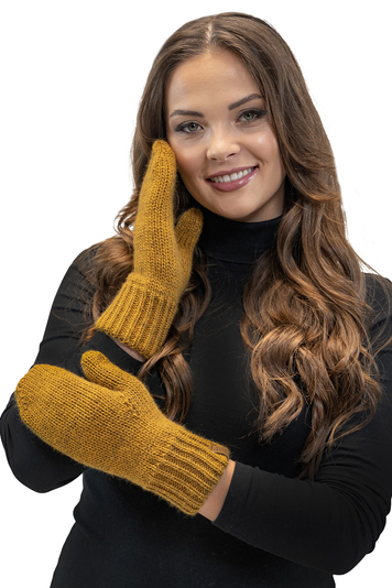 Vivisence Stylish Women's Mittens Made Of Warm And Soft Yarn With Elegant Ribbed Cuff Design Ideal For Stylish Outfits Perfect Gloves For Cold Winter And Autumn Weather, Dark Yellow