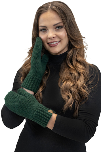 Vivisence Stylish Women's Mittens Made Of Warm And Soft Yarn With Elegant Ribbed Cuff Design Ideal For Stylish Outfits Perfect Gloves For Cold Winter And Autumn Weather, Green